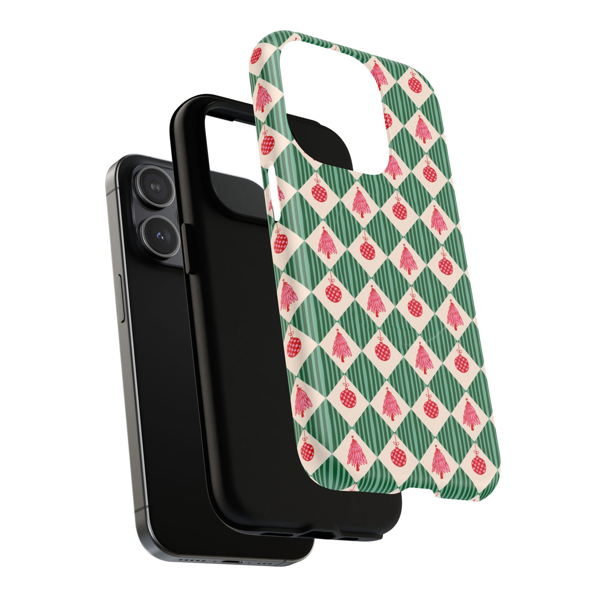 Christmas Ornament Phone Case Gift For Sister Magnetic iPhone Cover Holiday Harlequin Pattern Tough Protective Winter Accessory Style Charm
