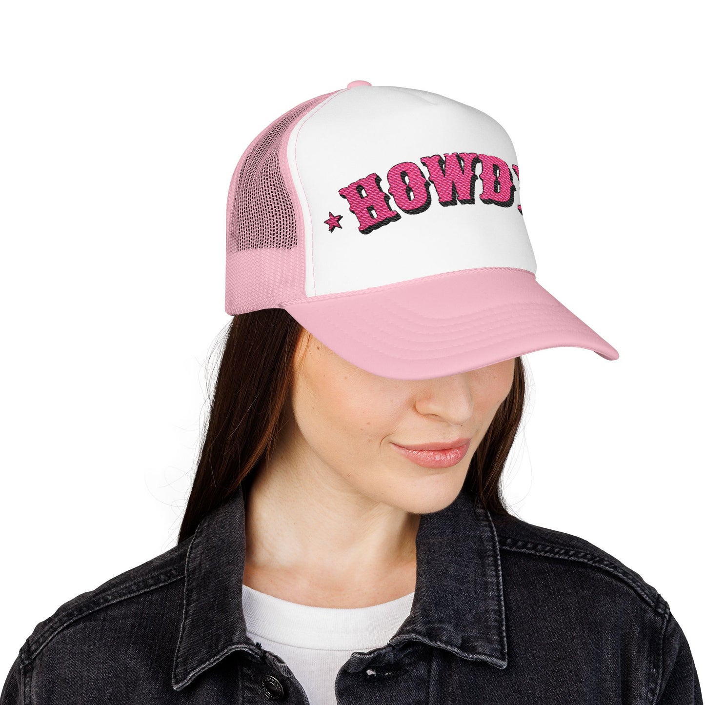 Embroidered Cowgirl Hat Howdy Trucker Hat Gift For Her Pink Western Foam Cap Gift For Cowgirl Friend Hat For Beach Goers Gift For Summer Hat