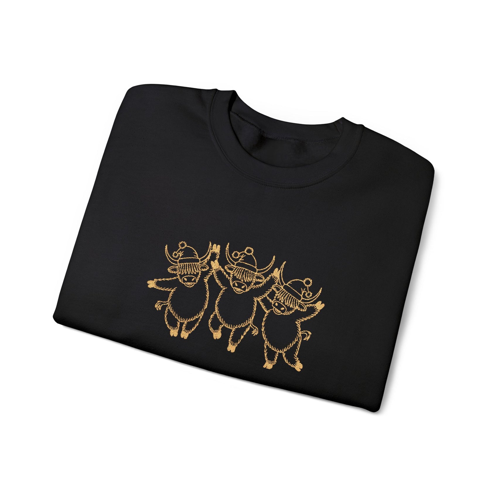 Dancing Highland Cow Sweatshirt Gift For Grandma Christmas Crewneck Winter Present For Sister Gold Western Pullover Cozy Holiday Outfit Top