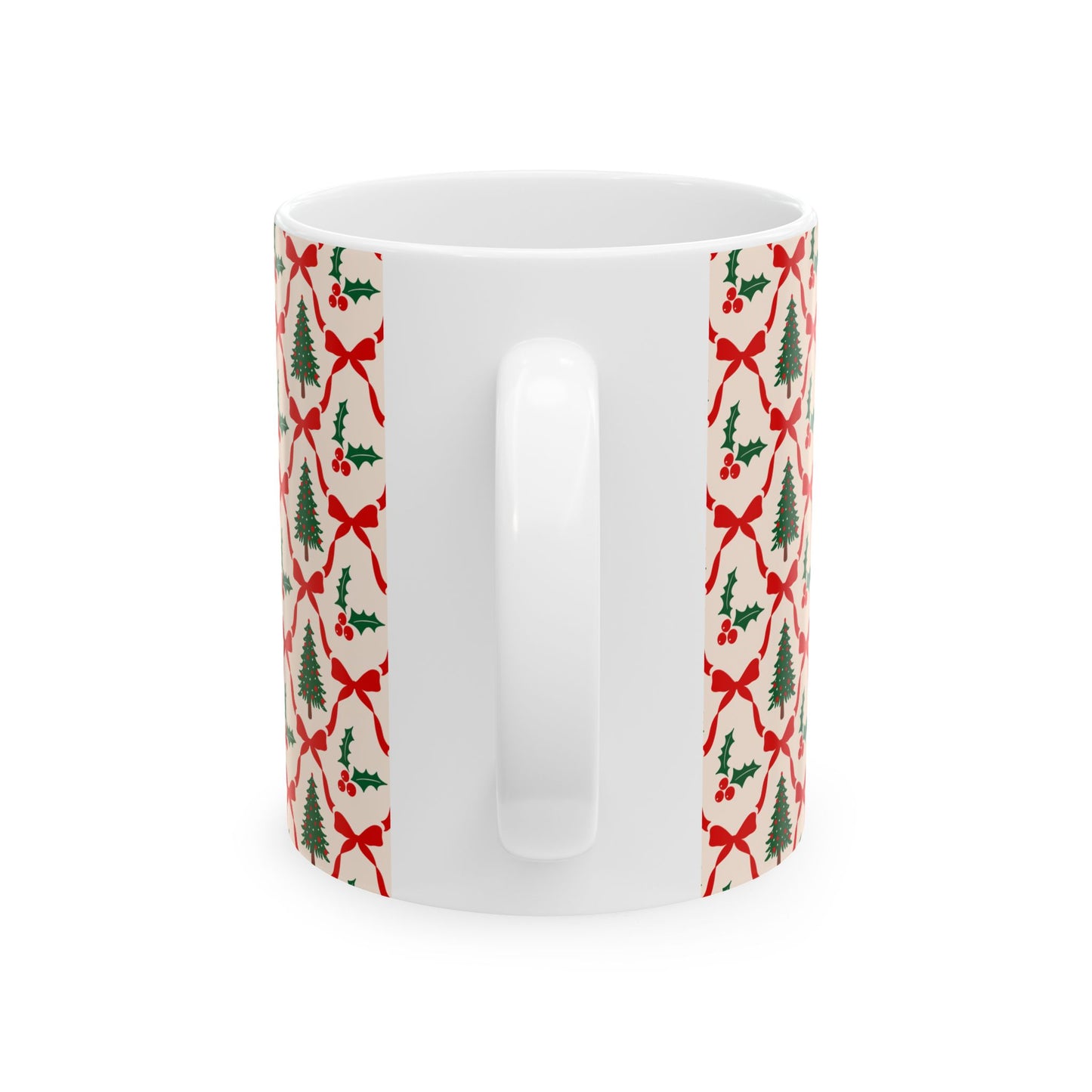 Pattern Christmas Mug Gift For Mom Tree Holly Coffee Cup Present For Sister Red Bow Ceramic Holiday Drinkware
