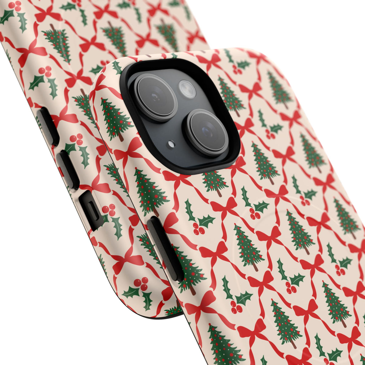 Christmas Tree Phone Case Gift For Sister Magnetic iPhone Cover Holiday Bow Pattern Tough Protective Accessory Winter Style Charm For Her