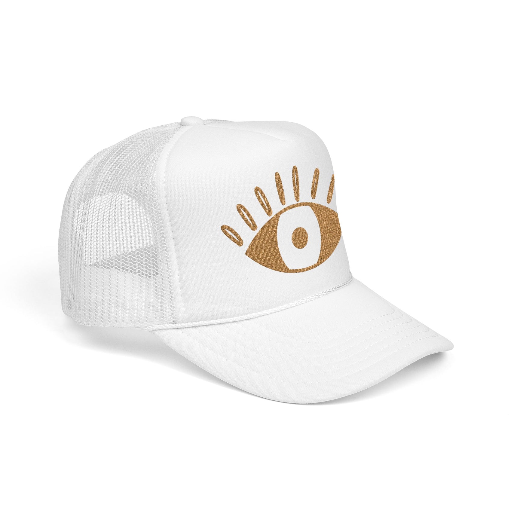 Evil Eye Trucker Hat Embroidered Mystic Cap Mesh Snapback Gift For Sister Girlfriend Mom Boho Festival Accessory Golden Symbol Style Charm