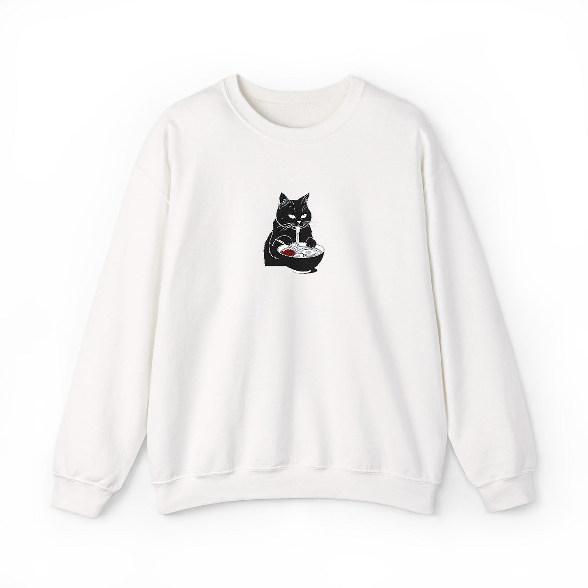 Christmas Ramen Cat Sweatshirt Gift For Mom Cute Kitty Graphic Crewneck Foodie Sweater For Sister Noodle Lover Pullover Cozy Japan Style Top