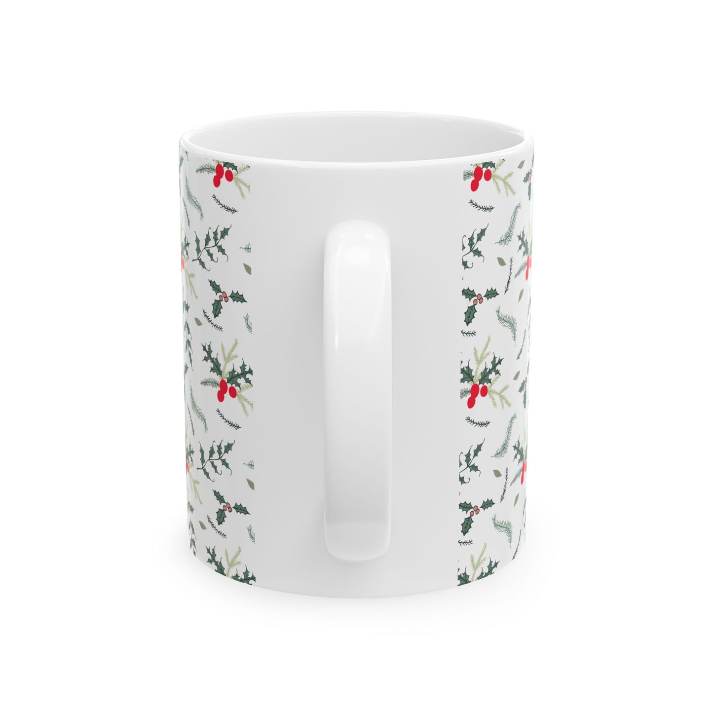 Pattern Christmas Mug Gift For Mom Holly Berry Coffee Cup Present For Sister Winter Drinkware Botanical Ceramic