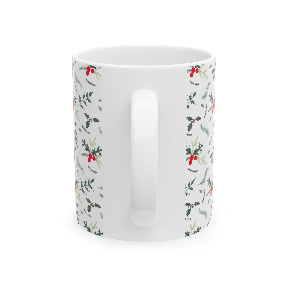 Pattern Christmas Mug Gift For Mom Holly Berry Coffee Cup Present For Sister Winter Drinkware Botanical Ceramic