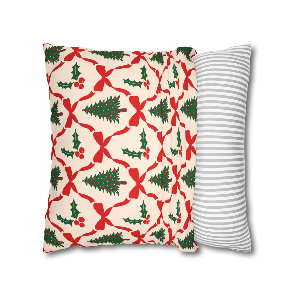Christmas Tree Pillowcase Gift For Mom Holiday Cushion Cover Present For Sister Red Bow Faux Suede Winter Home Decor Cozy Sofa Accent Style