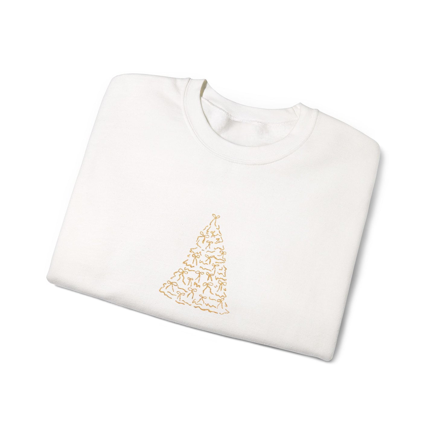 Brown Gold Minimalist Embroidered Christmas Tree Sweatshirt For Women Cozy Holiday Crewneck Elegant Winter Pullover Festive Gift Idea Xmas