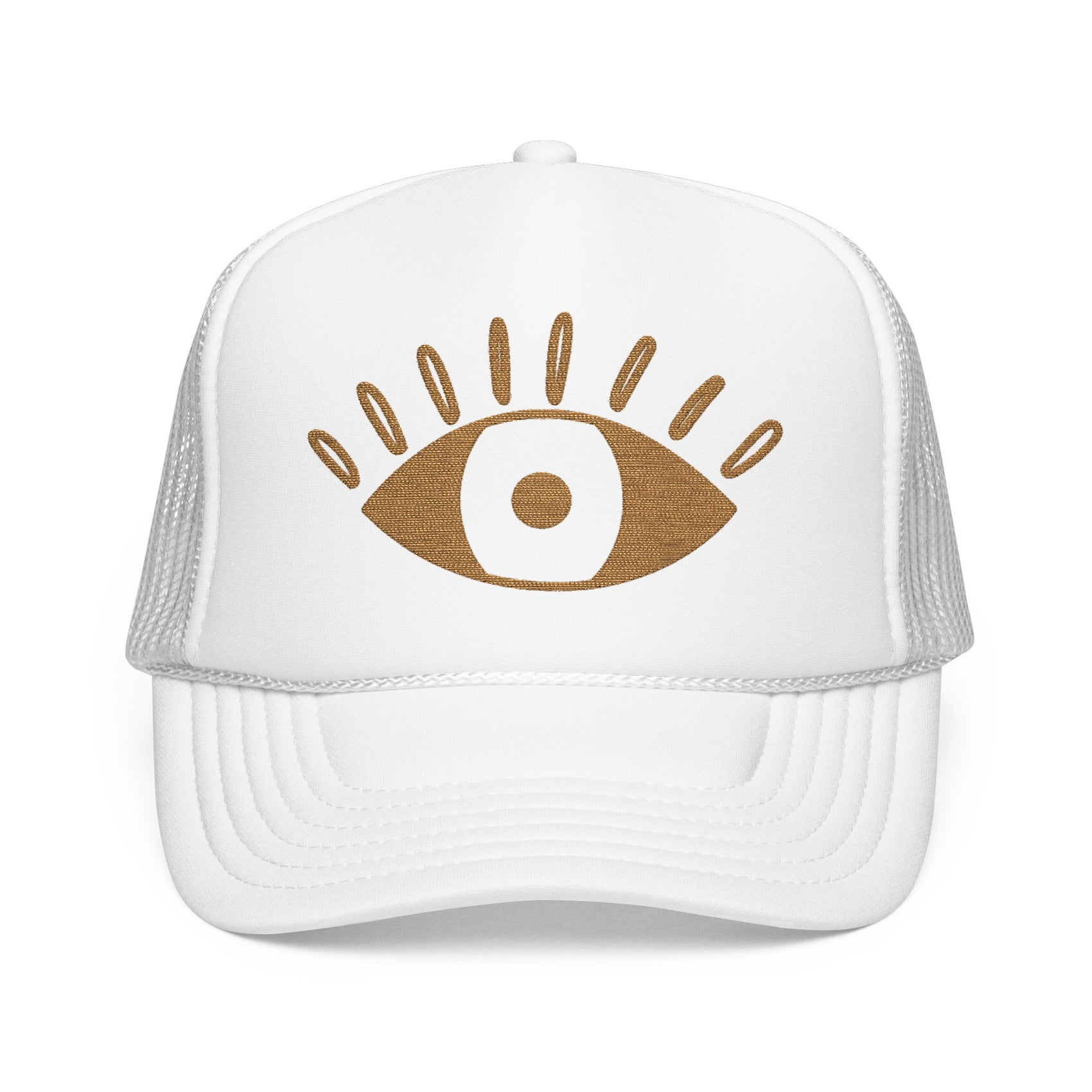 Evil Eye Trucker Hat Embroidered Mystic Cap Mesh Snapback Gift For Sister Girlfriend Mom Boho Festival Accessory Golden Symbol Style Charm
