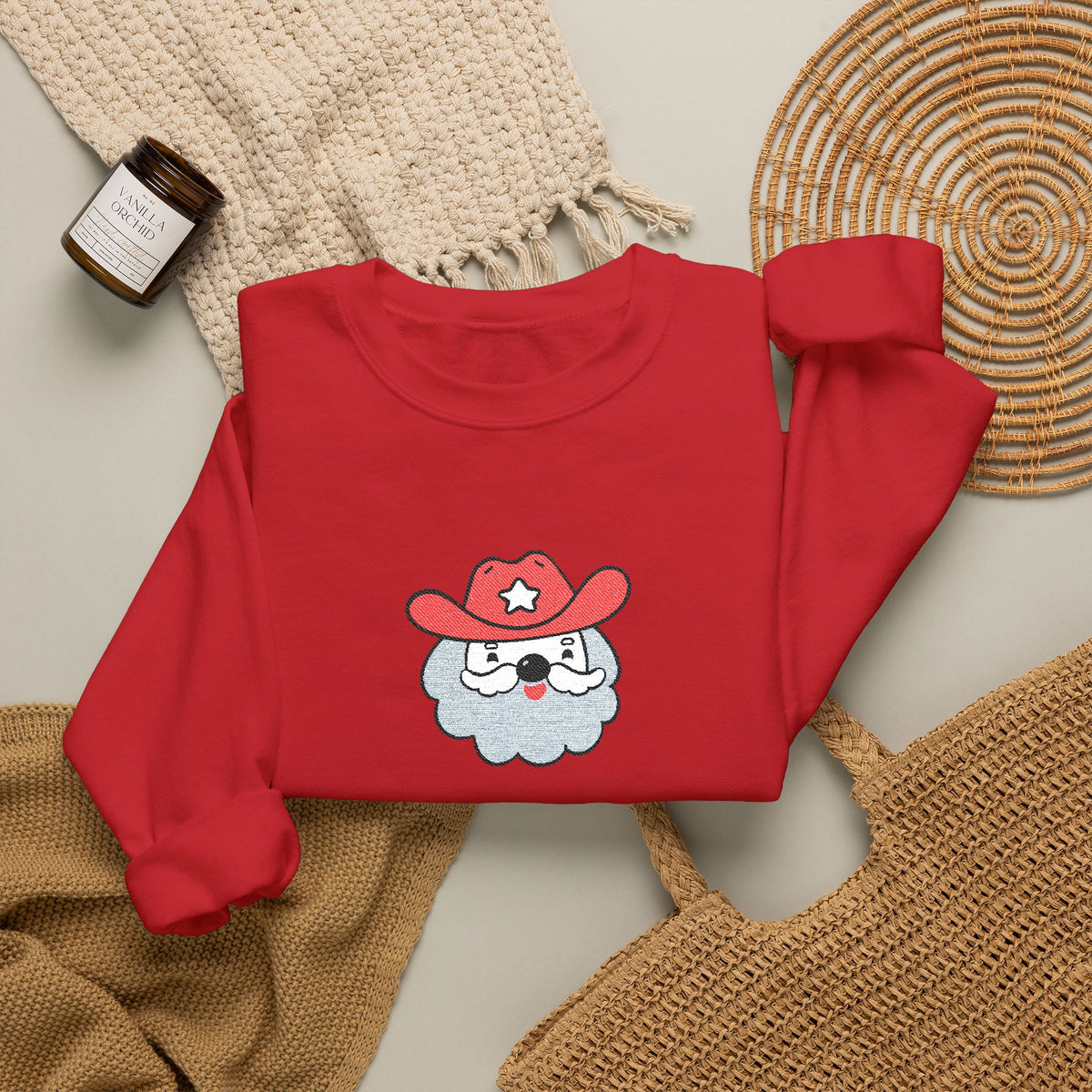 Embroidered Cowboy Santa Sweatshirt For Her Western Christmas Crewneck Gift For Mom Country Holiday Pullover Best Friend Winter Top For Wife