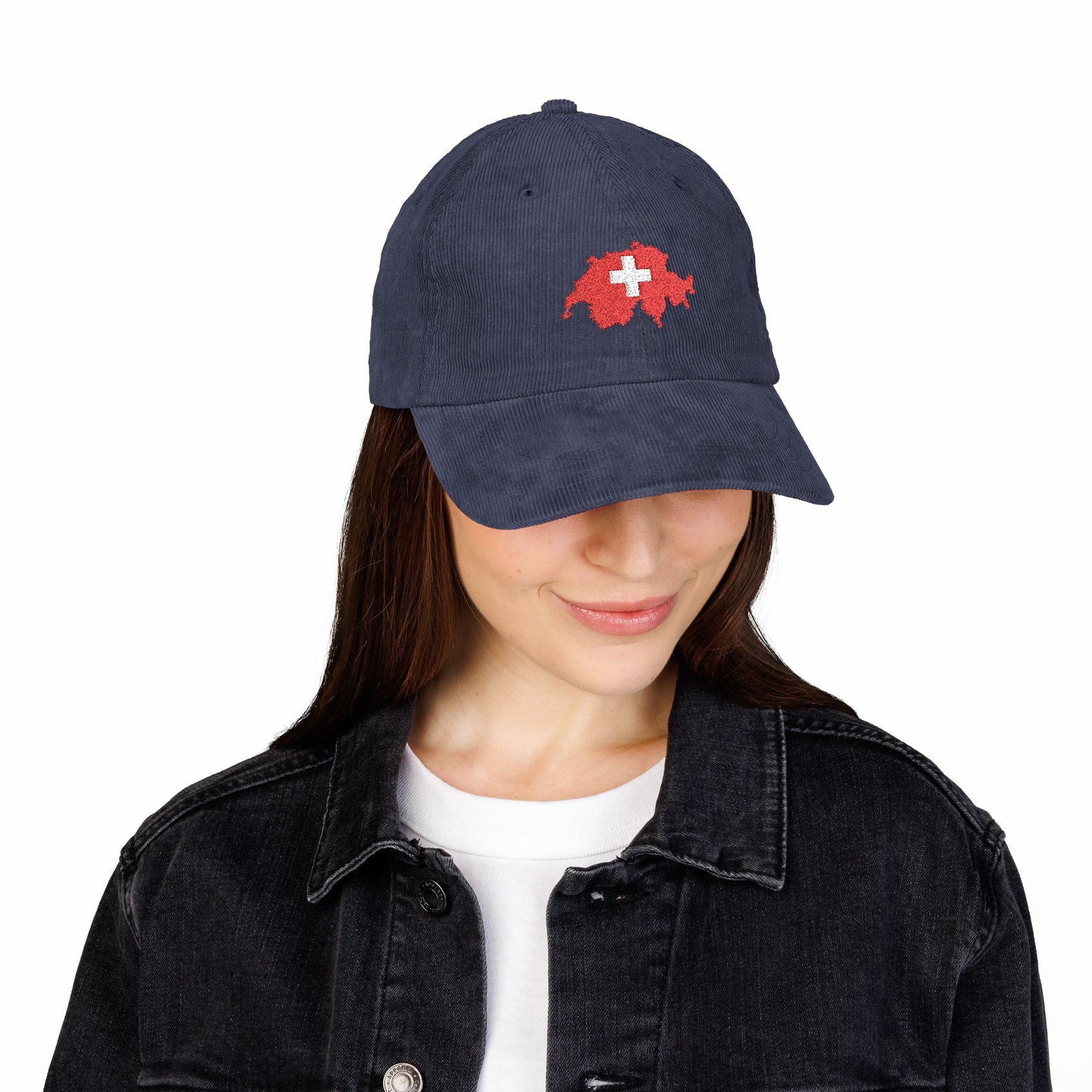 Switzerland Embroidered Corduroy Hat Swiss Flag Cap Travel Souvenir Gift Alpine Style Outfit Casual Unisex Vintage Dad Hat Europe Travel