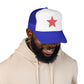Fourth Of July Embroidered Red Star Hat Patriotic Trucker Cap Memorial Day Outfit USA Travel Souvenir USA Expat Gift Beach Day Cap Cute Vibe