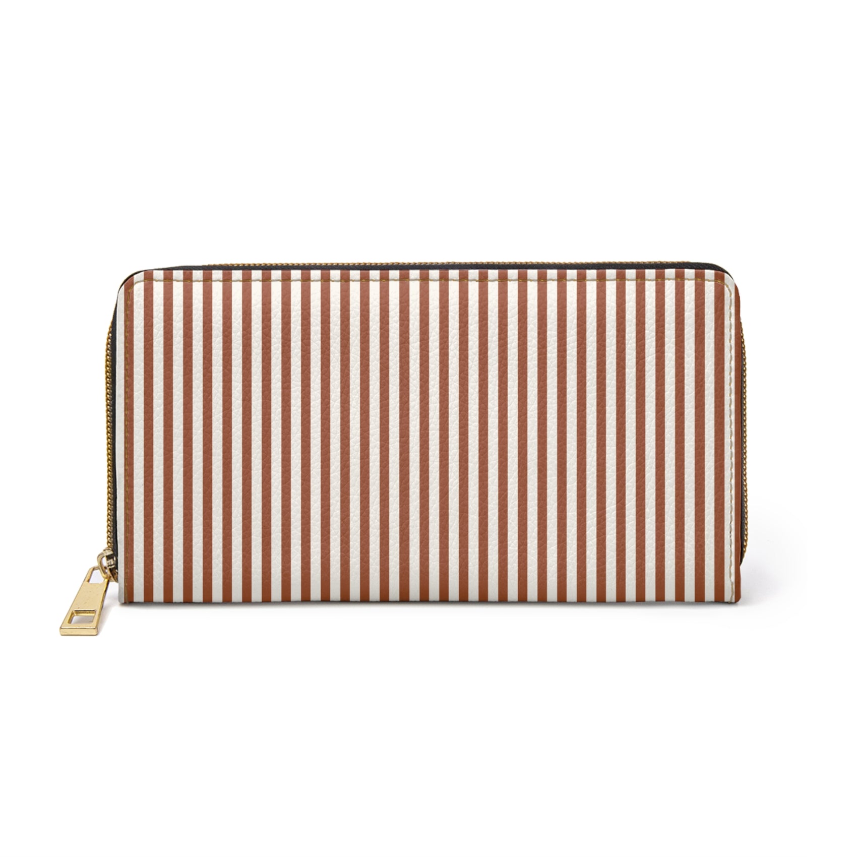 Brown Stripe Purse Girlfriend Gift Neutral Zip Around Clutch Minimalist Faux Leather Purse Modern Card Organizer Chic Everyday Gift Women