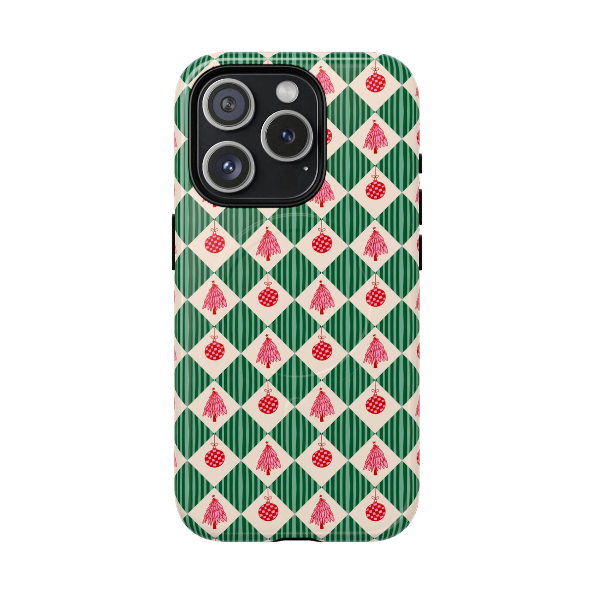 Christmas Ornament Phone Case Gift For Sister Magnetic iPhone Cover Holiday Harlequin Pattern Tough Protective Winter Accessory Style Charm
