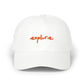 White Embroidered Travel Cap Gift For Travelers Hat Orange Text Embroidery Explore Hat Gift For Hikers Pink Travel Hat For Outdoor Cap