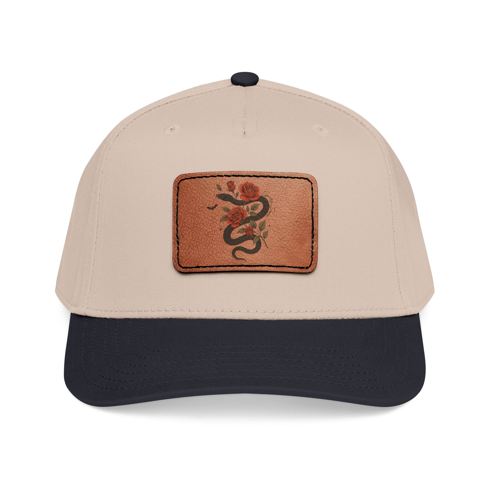 Woman Hat Snake Rose Leather Patch Hat Gothic Floral Baseball Cap Vintage Nature Hat Dark Botanical Gift Alternative Fashion Accessory Gift