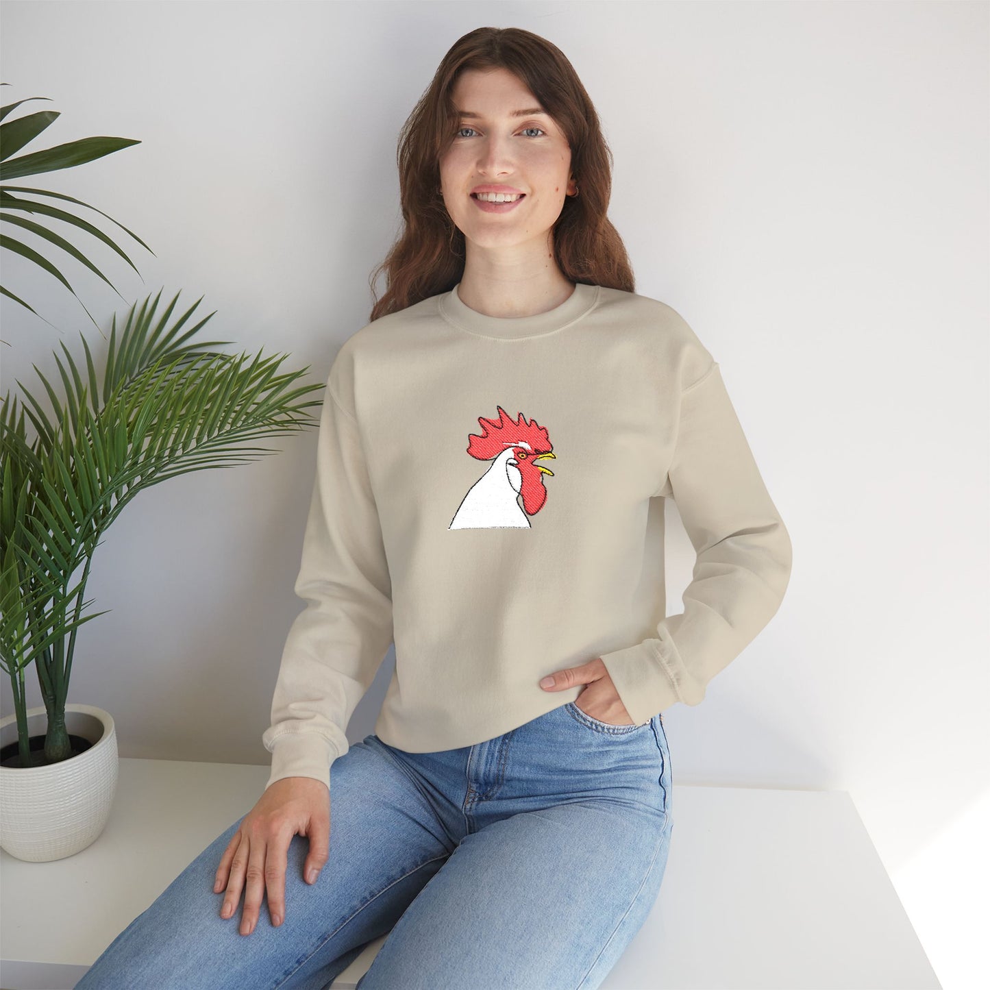 Embroidered Rooster Crewneck Sweatshirt Farmhouse Sweater Embroidery Animal Lover Gift Jumper Thanksgiving Tshirt Crew Neck Fall Embroidered