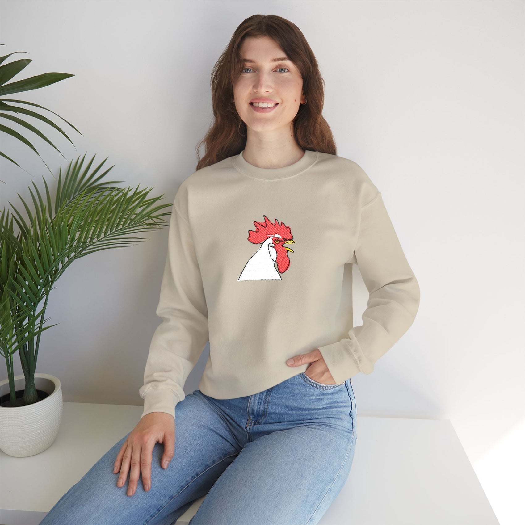 Embroidered Rooster Crewneck Sweatshirt Farmhouse Sweater Embroidery Animal Lover Gift Jumper Thanksgiving Tshirt Crew Neck Fall Embroidered