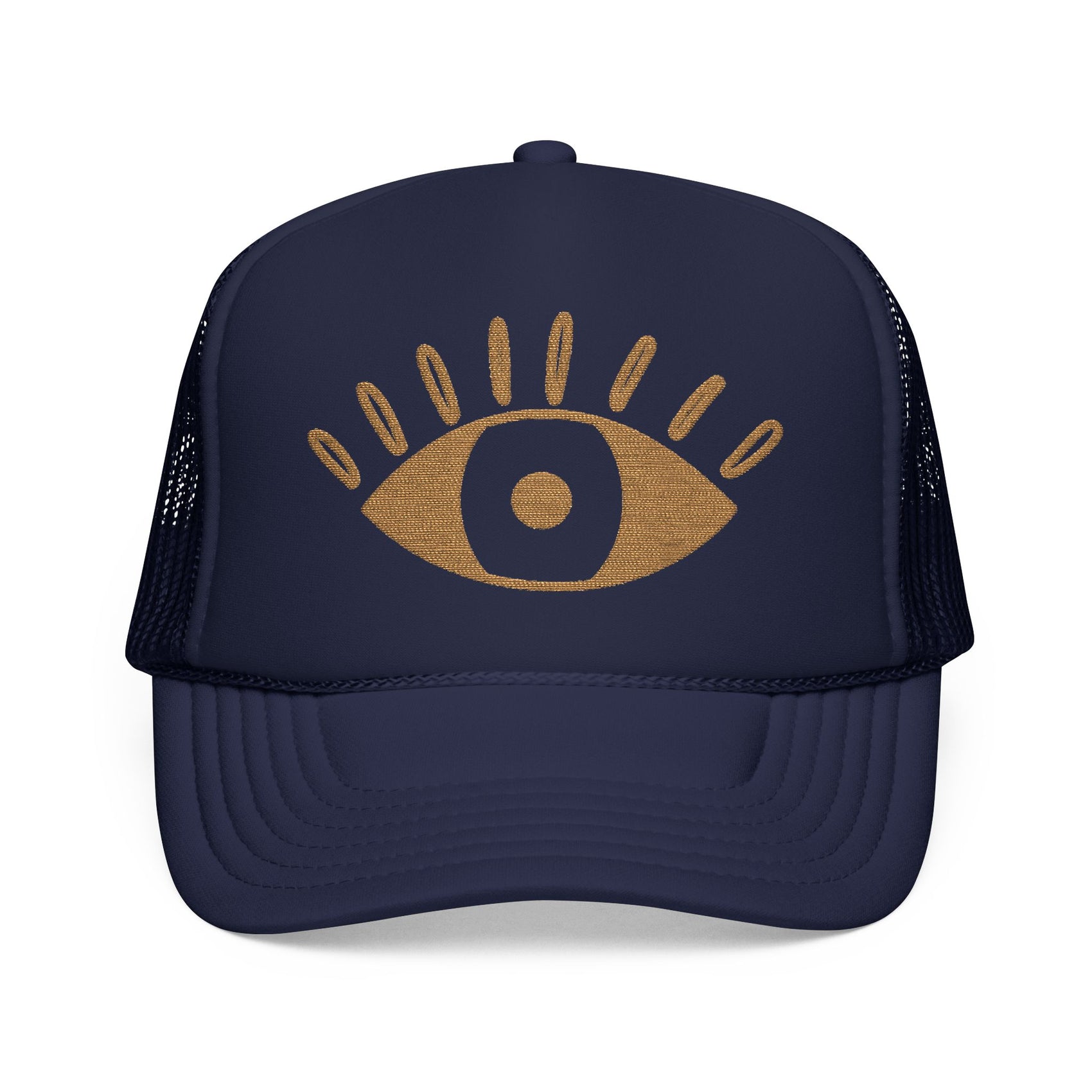 Evil Eye Trucker Hat Embroidered Mystic Cap Mesh Snapback Gift For Sister Girlfriend Mom Boho Festival Accessory Golden Symbol Style Charm