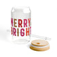 Merry Bright Glass Cup Gift For Cousin Christmas Sipper Present For Teacher Bamboo Lid Tumbler Cute Winter Drinkware Festive Daily Style