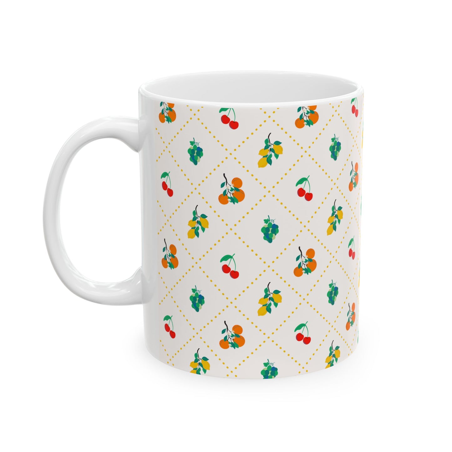 Bright Fruit Ceramic Mug Cherry Orange Leaf Kitchen Coffee Tea Cup Dishwasher Microwave Safe Summer Morning Breakfast Gift Fun Retro