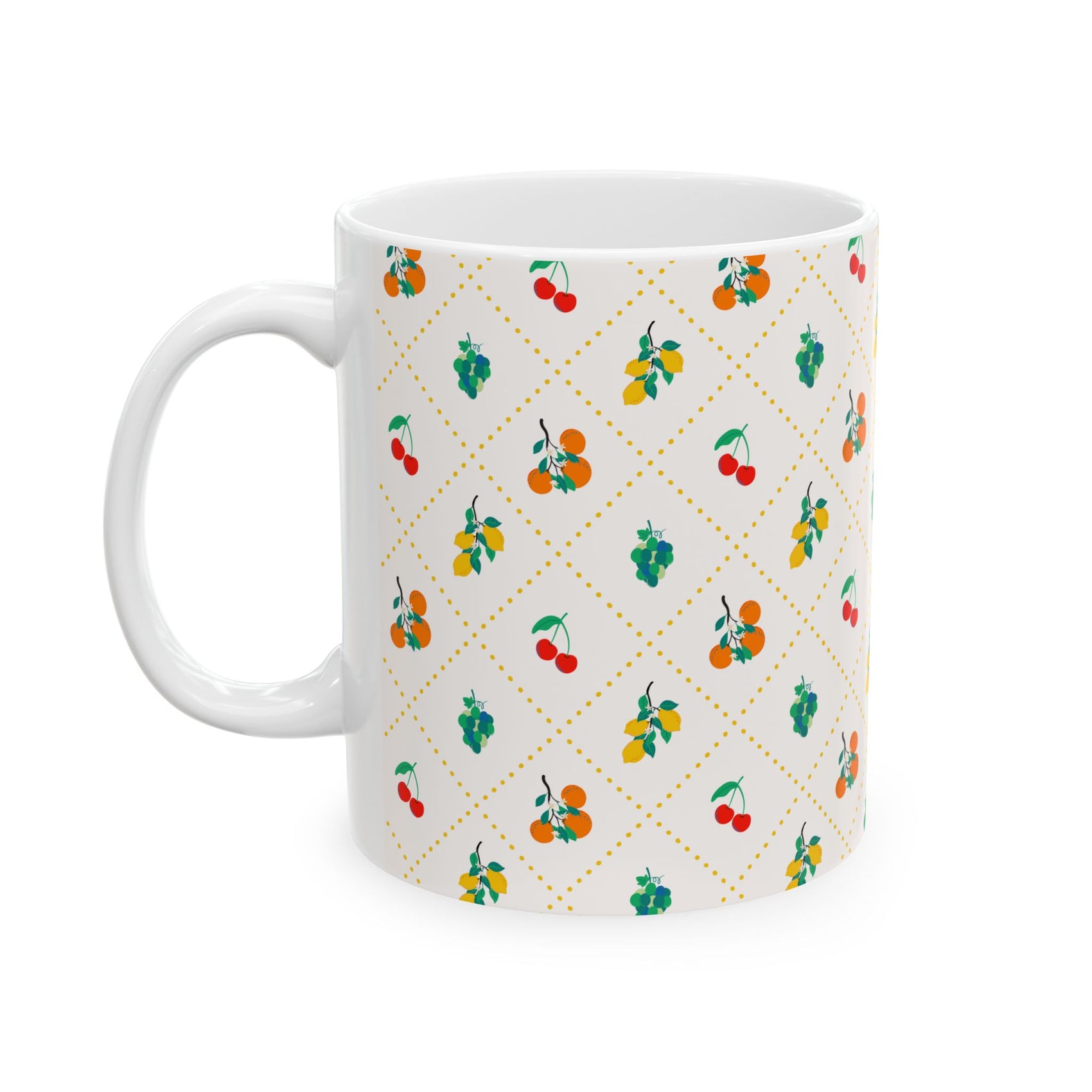 Bright Fruit Ceramic Mug Cherry Orange Leaf Kitchen Coffee Tea Cup Dishwasher Microwave Safe Summer Morning Breakfast Gift Fun Retro