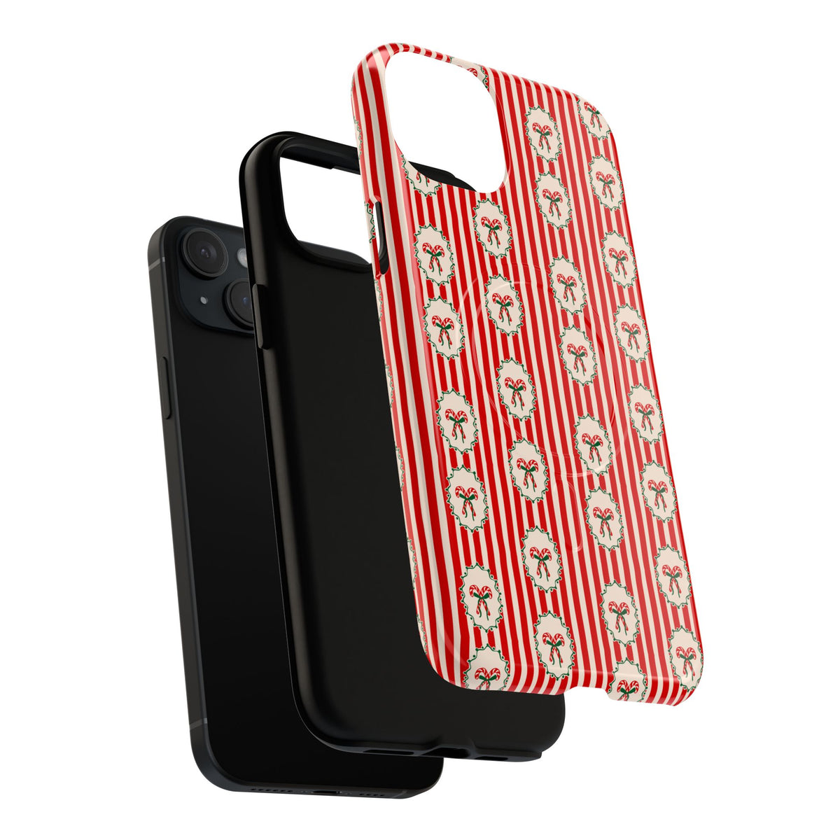 Christmas Candy Cane Phone Case For Sister Magnetic iPhone Cover Holiday Stripe Wreath Design Tough Protective Accessory For Niece Gift