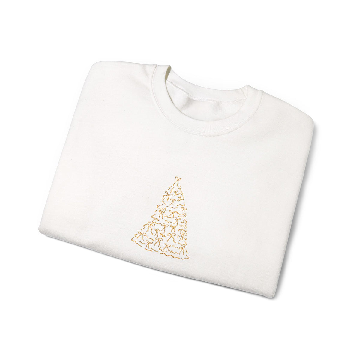 Brown Gold Minimalist Embroidered Christmas Tree Sweatshirt For Women Cozy Holiday Crewneck Elegant Winter Pullover Festive Gift Idea Xmas