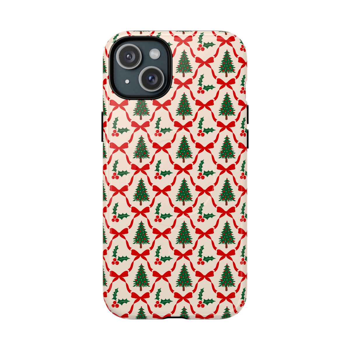 Christmas Tree Phone Case Gift For Sister Magnetic iPhone Cover Holiday Bow Pattern Tough Protective Accessory Winter Style Charm For Her