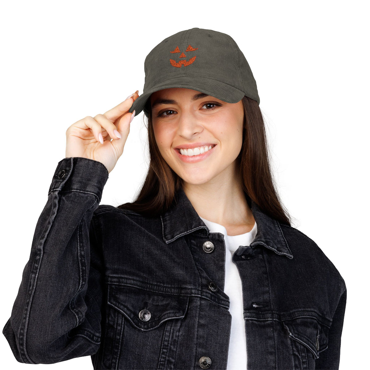 Pumpkin Embroidered Corduroy Hat Halloween Jack O Lantern Cap Fall Outfit Aesthetic Spooky Season Gift Vintage Casual Wear