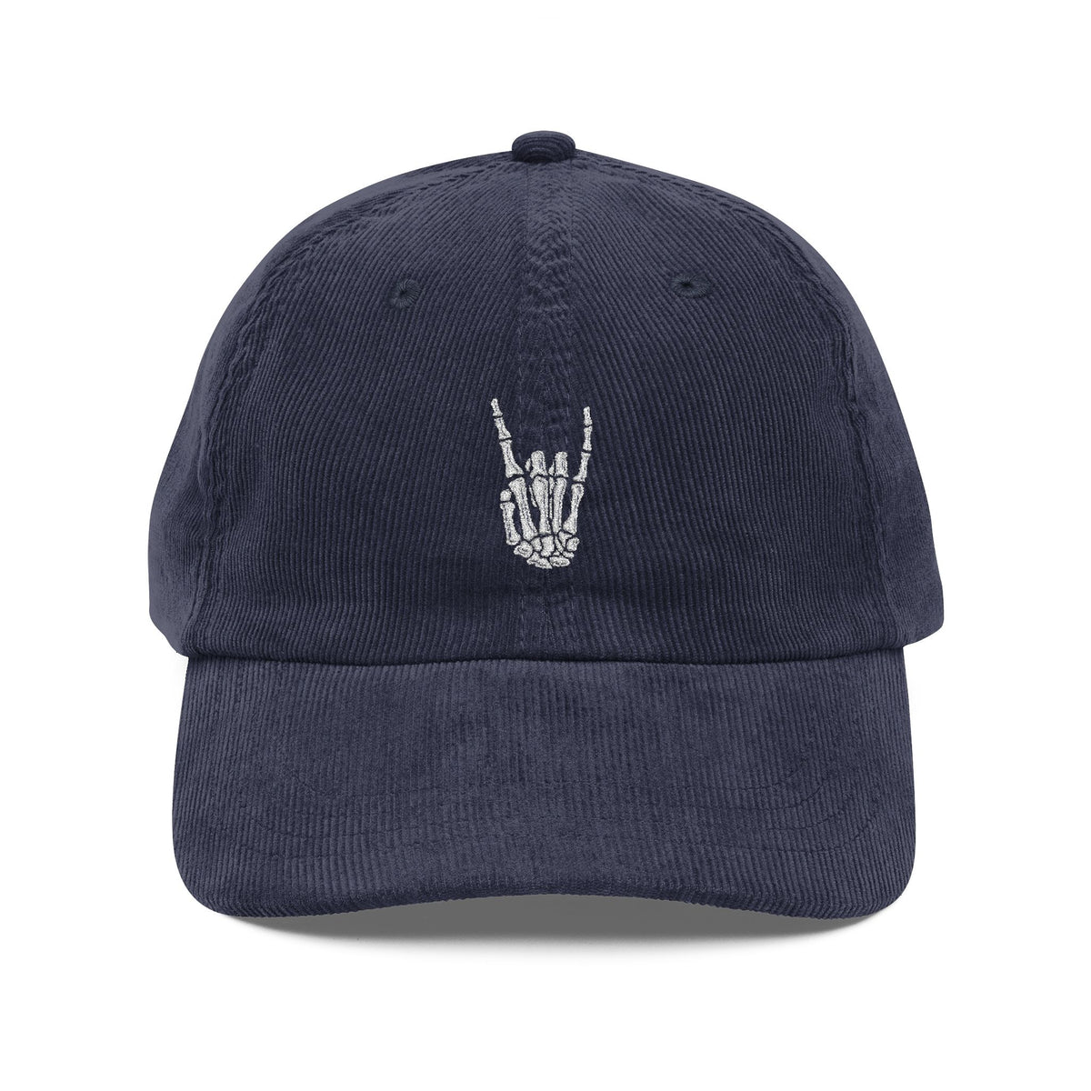 Corduroy Hat Embroidered Skeleton Hand Vintage Cap Gothic Streetwear Festival Outfit Alternative Fashion Gift For Rock Music Lover Friend