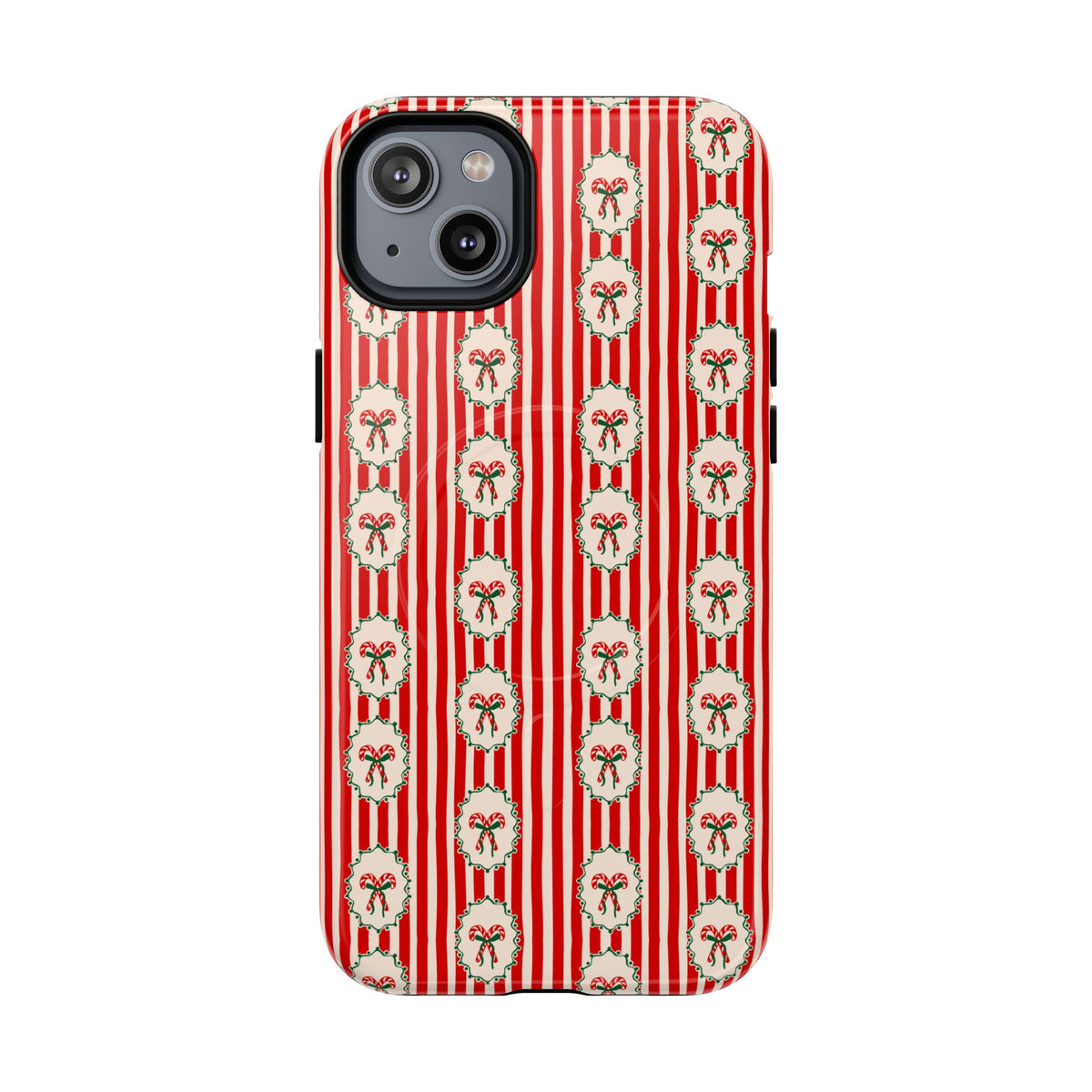 Christmas Candy Cane Phone Case For Sister Magnetic iPhone Cover Holiday Stripe Wreath Design Tough Protective Accessory For Niece Gift