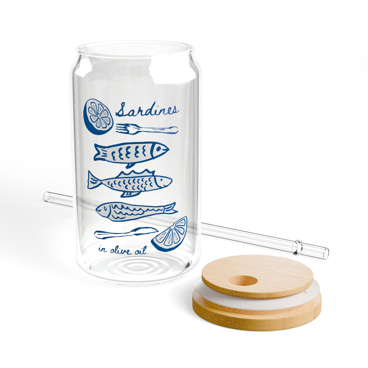 Sardine Glass Cup Coastal Coffee Tumbler Gift For Italy Lover Amalfi Coast Gift Cute Seafood Drinkware Euro Summer Cup