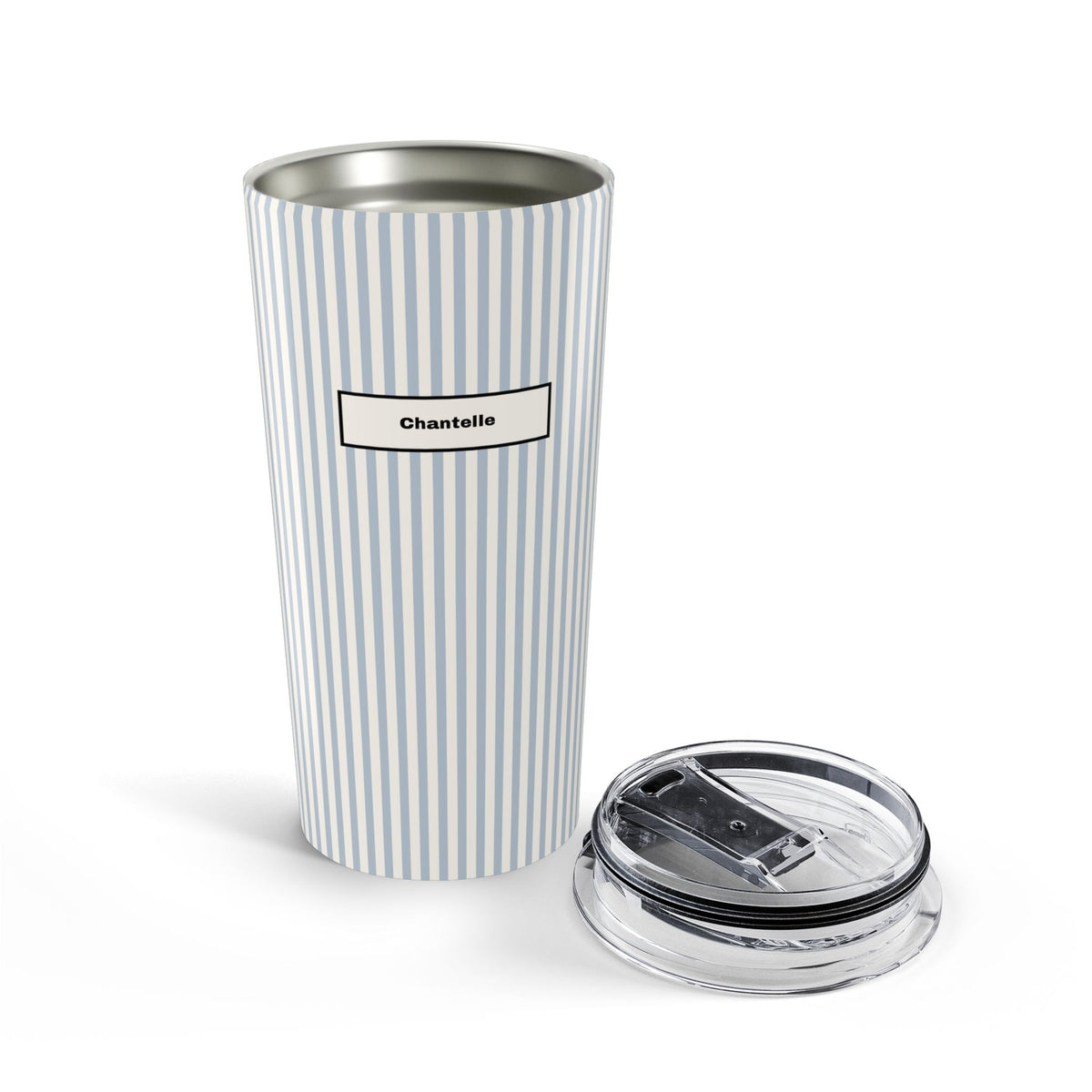 Personalized Tumbler Present For Her Custom Drinkware Friend Mug Blue Stripe Coworker Keepsake Travel Cup Birthday Surprise Chic Accessory