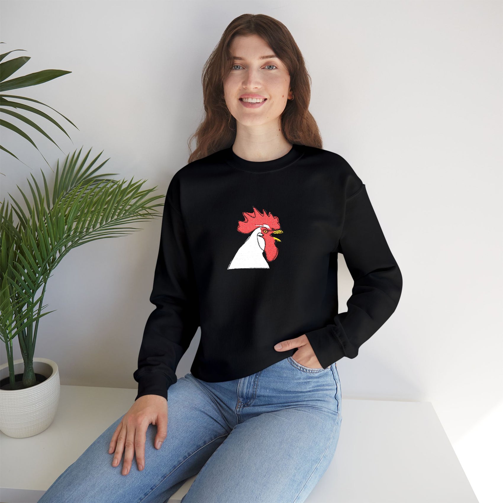 Embroidered Rooster Crewneck Sweatshirt Farmhouse Sweater Embroidery Animal Lover Gift Jumper Thanksgiving Tshirt Crew Neck Fall Embroidered
