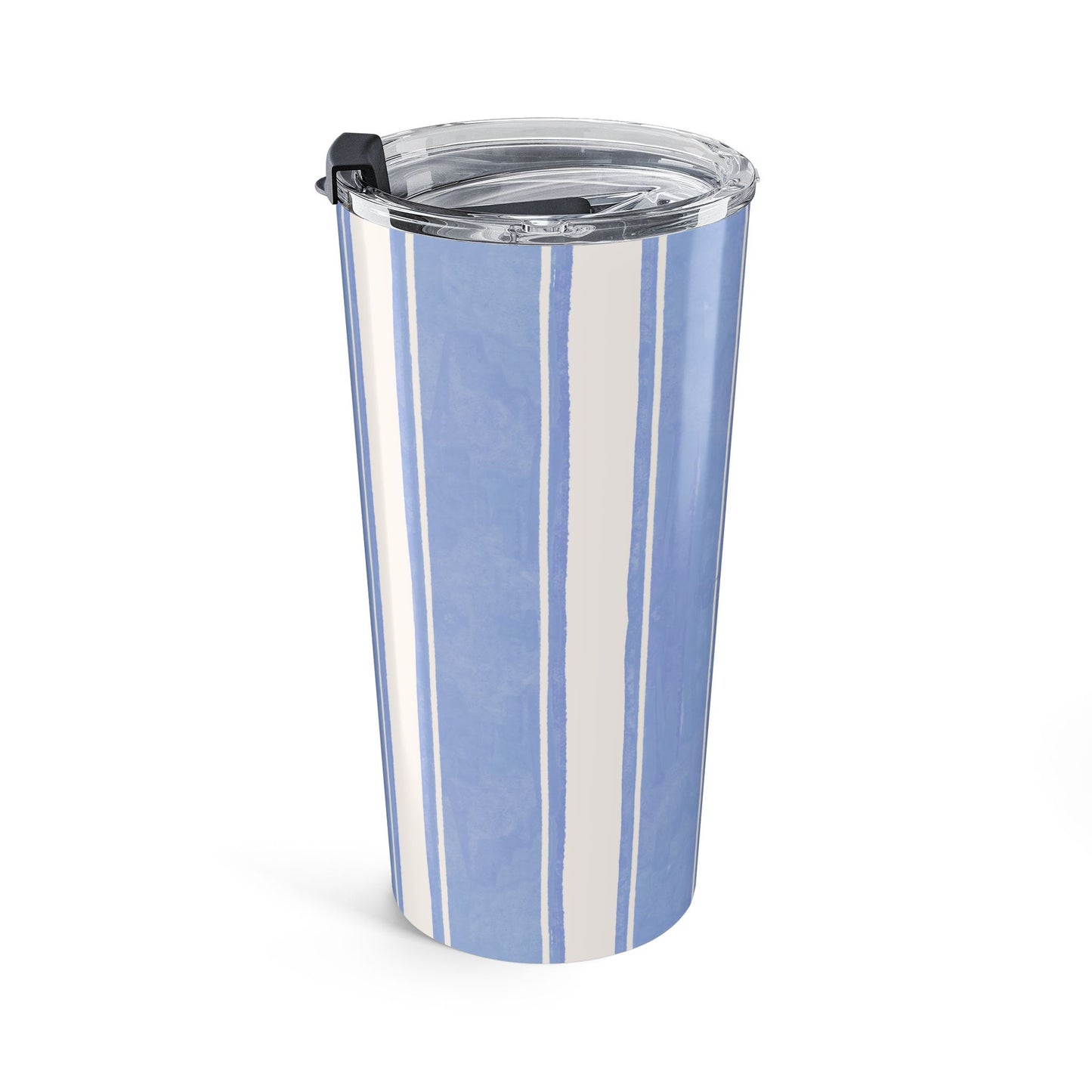 Blue Striped Coastal Tumbler for Beach Lovers Nautical Travel Mug Summer Vacation Gift Ocean Inspired Coffee Cup Gift For Her Birthday
