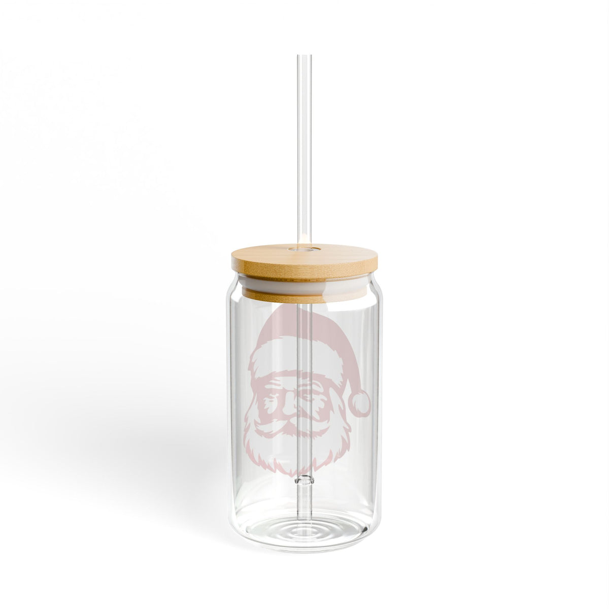 Santa Face Glass Cup Gift For Best Friend Christmas Iced Coffee Tumbler Present For Sister Bamboo Lid Drinkware Cute Winter Daily Style