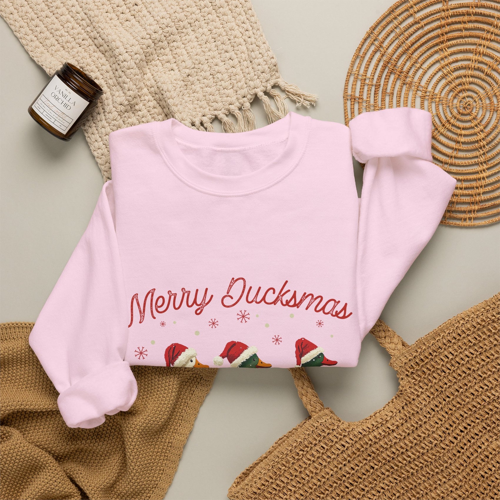 Embroidered Christmas Sweatshirt Gift For Girlfriend Merry Ducksmas Crewneck Holiday Present Pun Winter Slouchy Pullover Animal Graphic Top