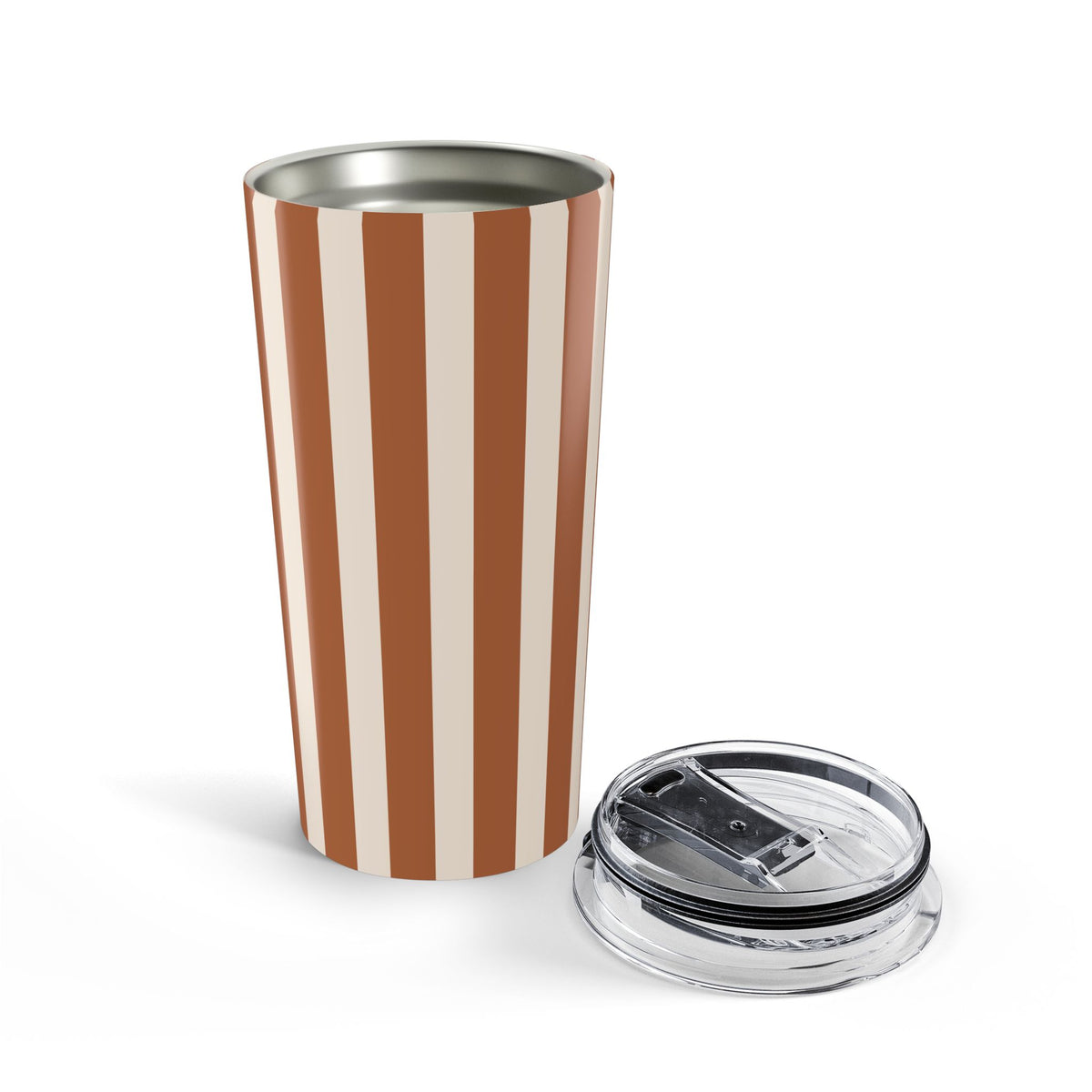 Striped Tumbler Gift For Coffee Lover Brown Travel Cup Office Drinkware Present Retro Mug Commuter Essential Neutral Kitchen Style Cup Her
