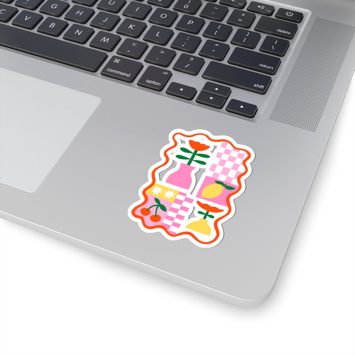 Pink Checkerboard Sticker Plant Lover Gift Retro Floral Decor Summer Travel Accessory Journal Decal Foodie Present Cute Laptop Accent Gift