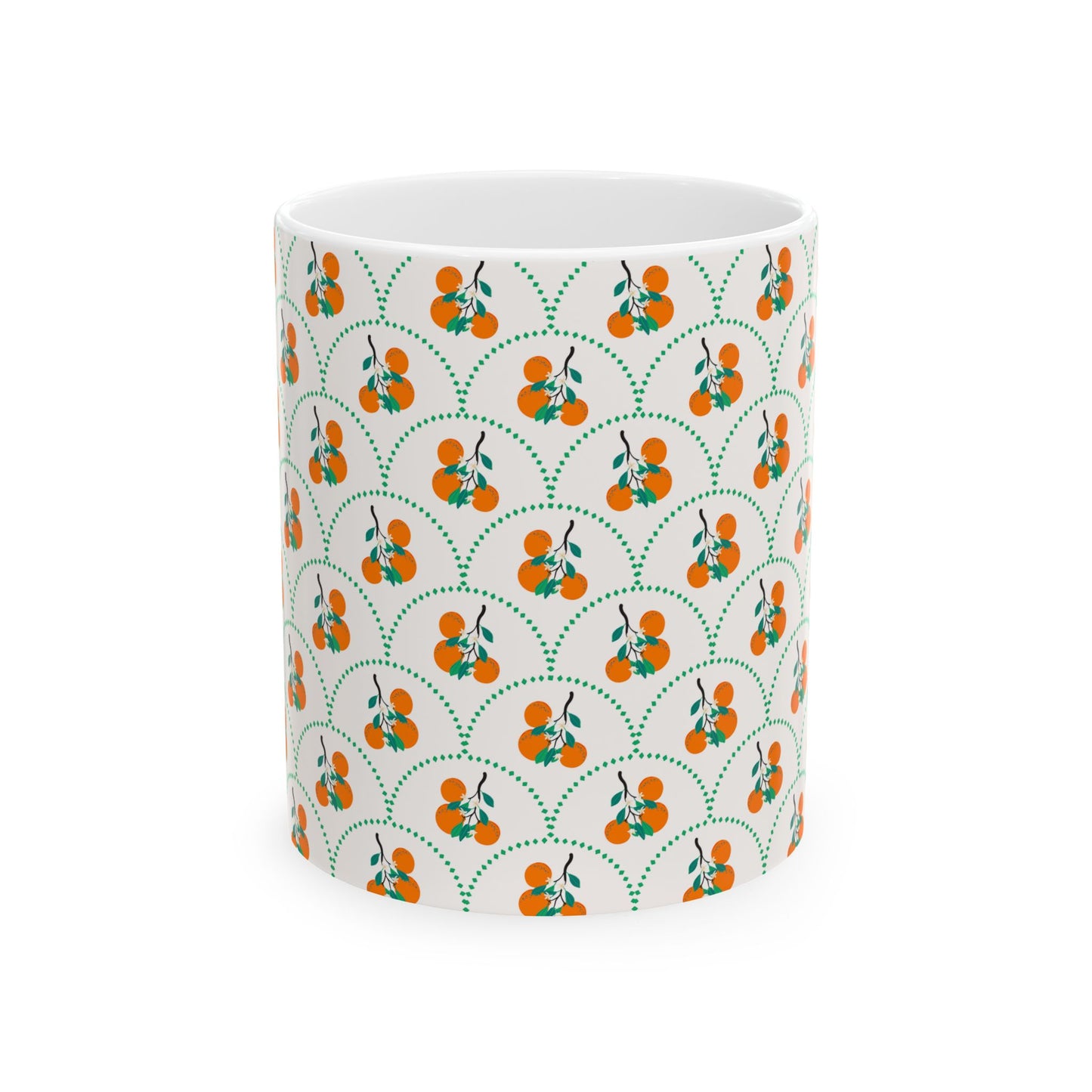 Citrus Ceramic Mug Orange Green Scallop Coffee Tea Cup Dishwasher Microwave Safe Kitchen Breakfast Gift Summer Morning Fun Drinkware For Her
