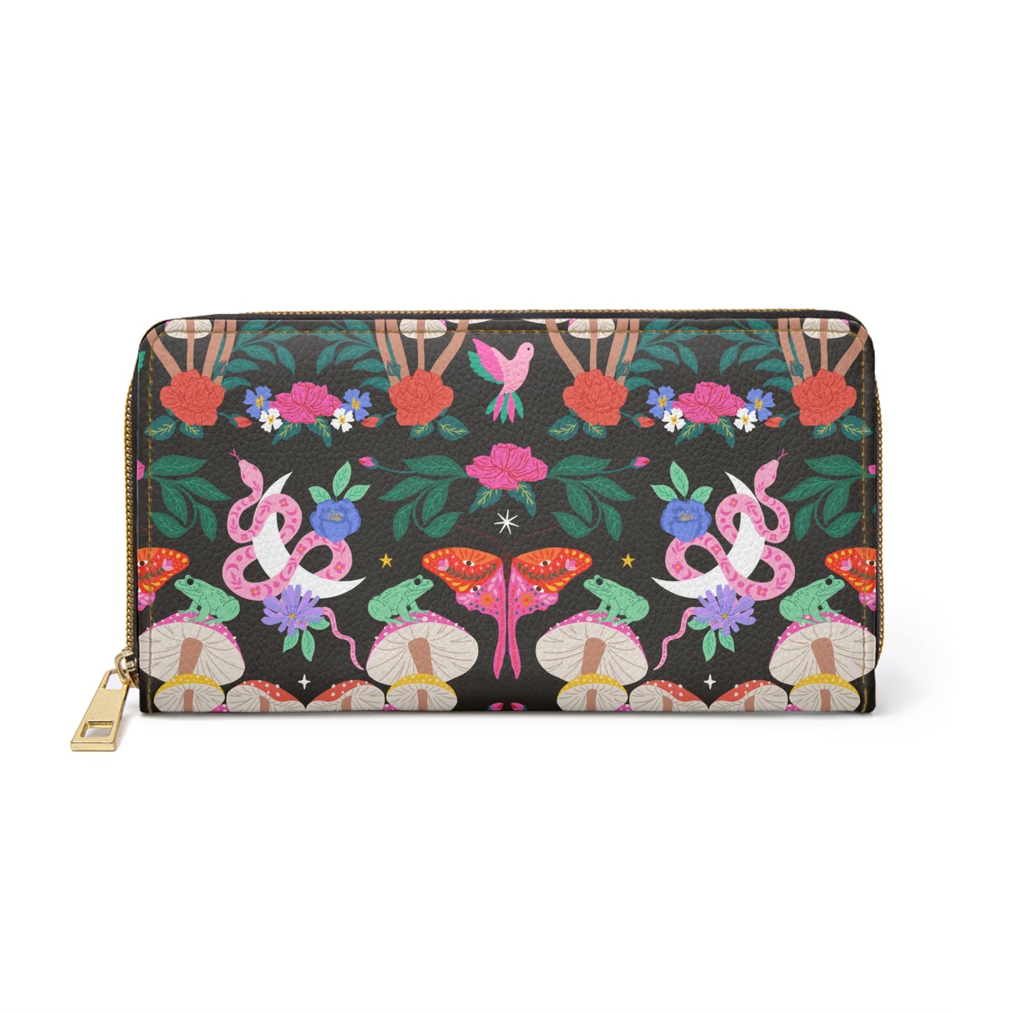 Floral Snakes and Moths Zipper Wallet | Botanical Night Garden Pattern