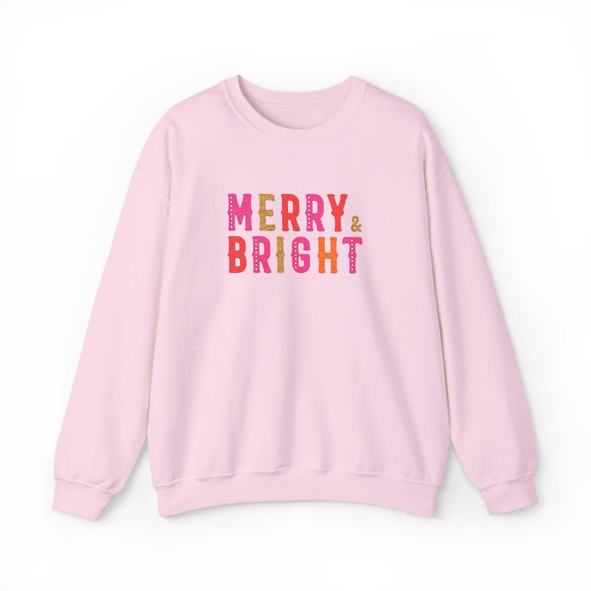 Merry & Bright Embroidered Christmas Sweatshirt For Women Cozy Holiday Crewneck Sister Cute Festive Pullover Winter Gift Christmas Outfit