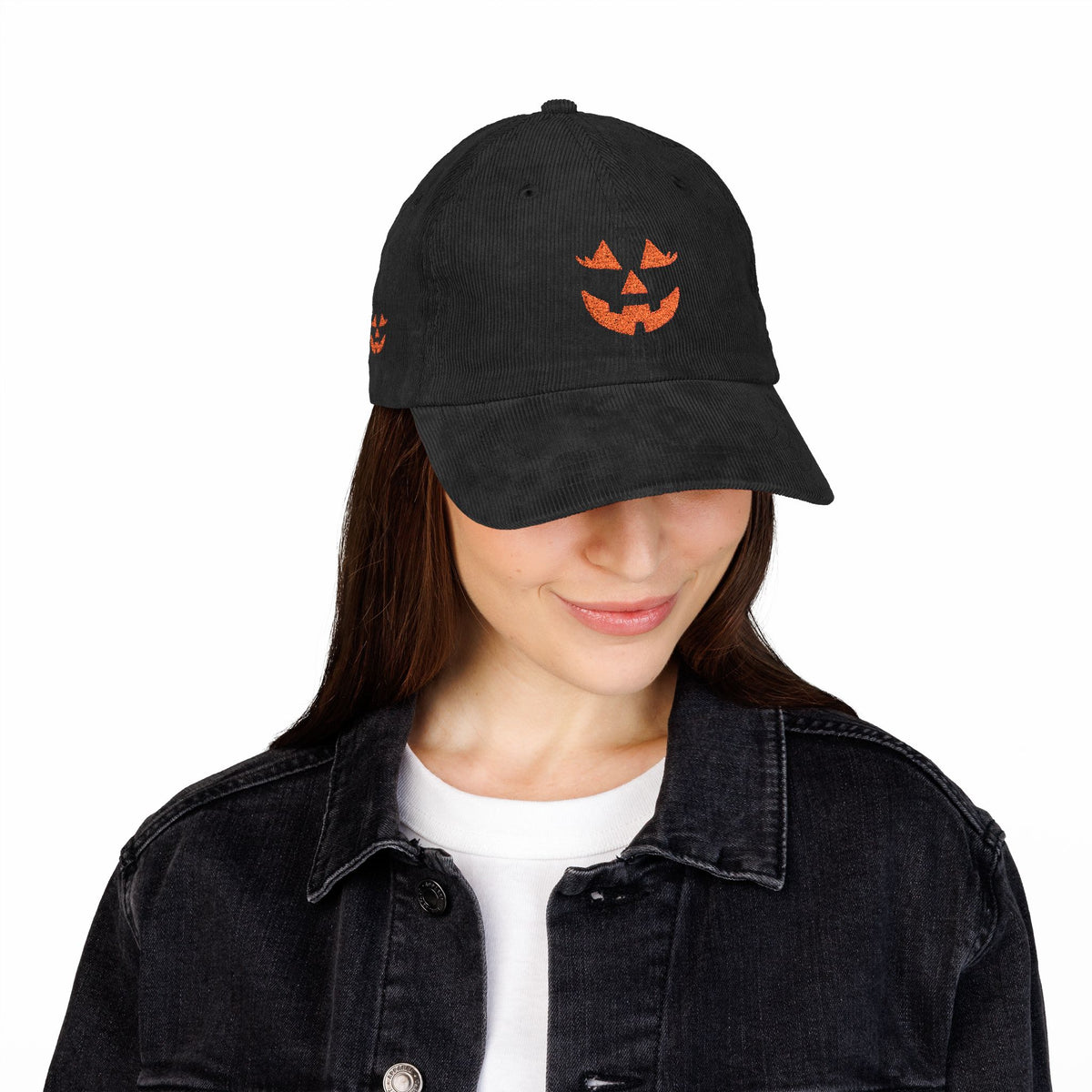 Pumpkin Embroidered Corduroy Hat Halloween Jack O Lantern Cap Fall Outfit Aesthetic Spooky Season Gift Vintage Casual Wear