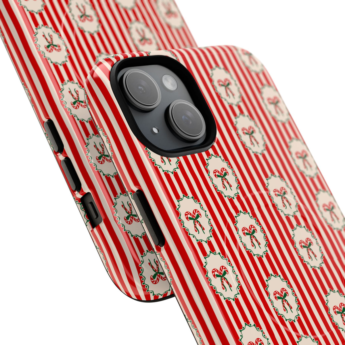 Christmas Candy Cane Phone Case For Sister Magnetic iPhone Cover Holiday Stripe Wreath Design Tough Protective Accessory For Niece Gift