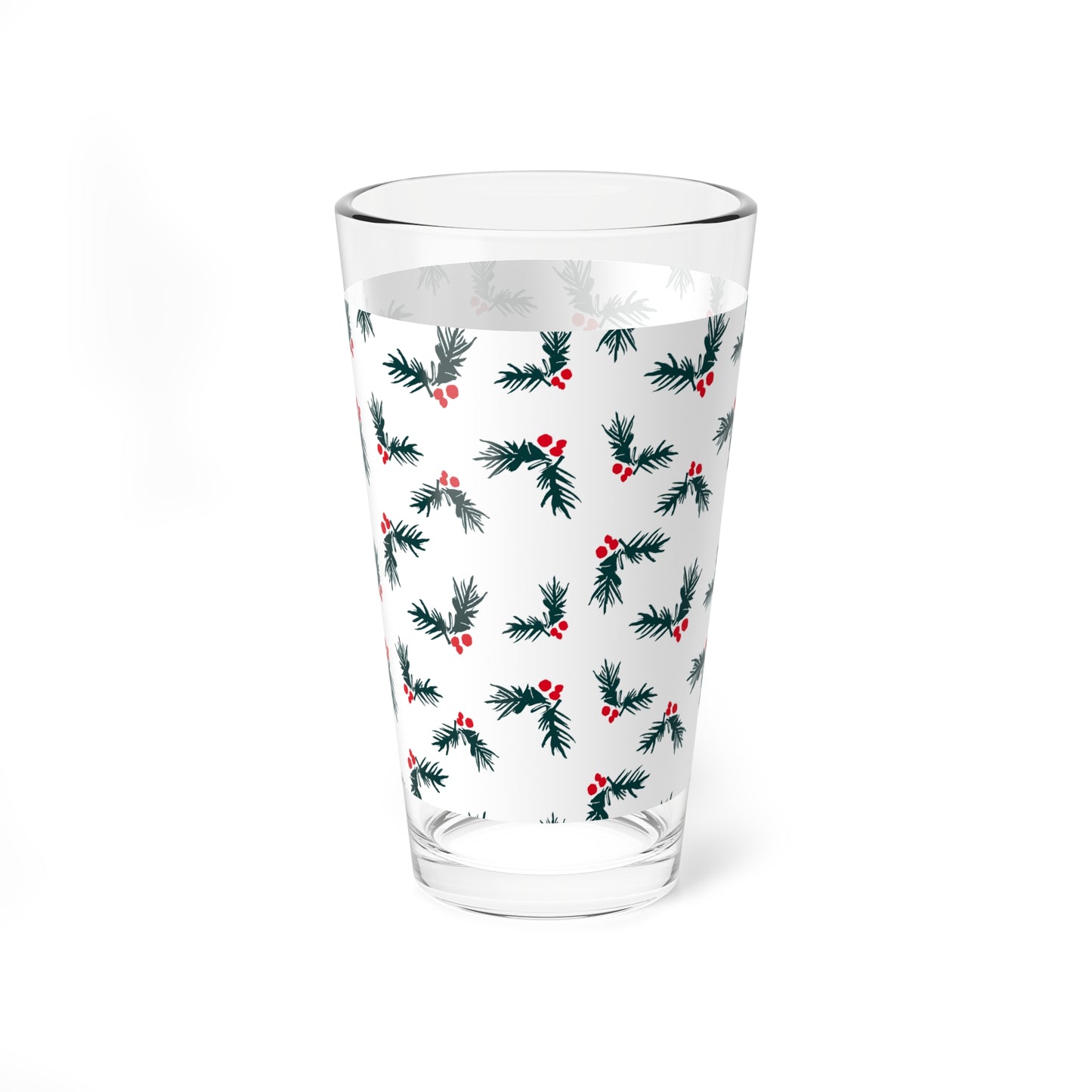 Holly Sprig Pint Glass Brother Gift Sister Present Holiday Barware Seasonal Mixer Cup Winter Table Accent Decor Charm Drinkware Entertaining