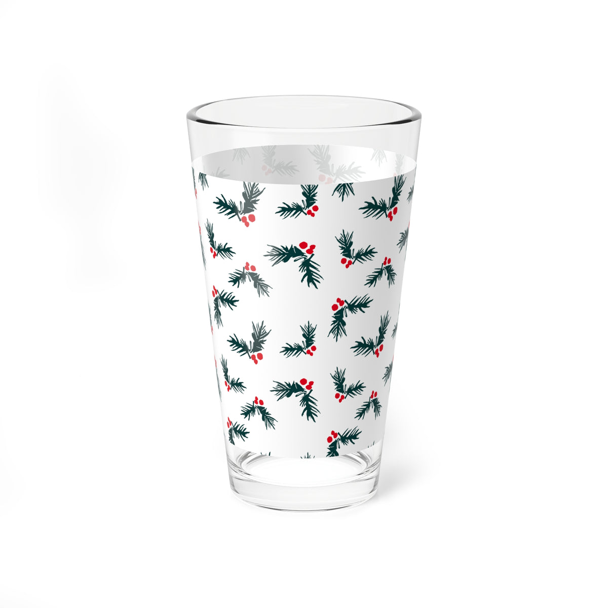 Holly Sprig Pint Glass Brother Gift Sister Present Holiday Barware Seasonal Mixer Cup Winter Table Accent Decor Charm Drinkware Entertaining