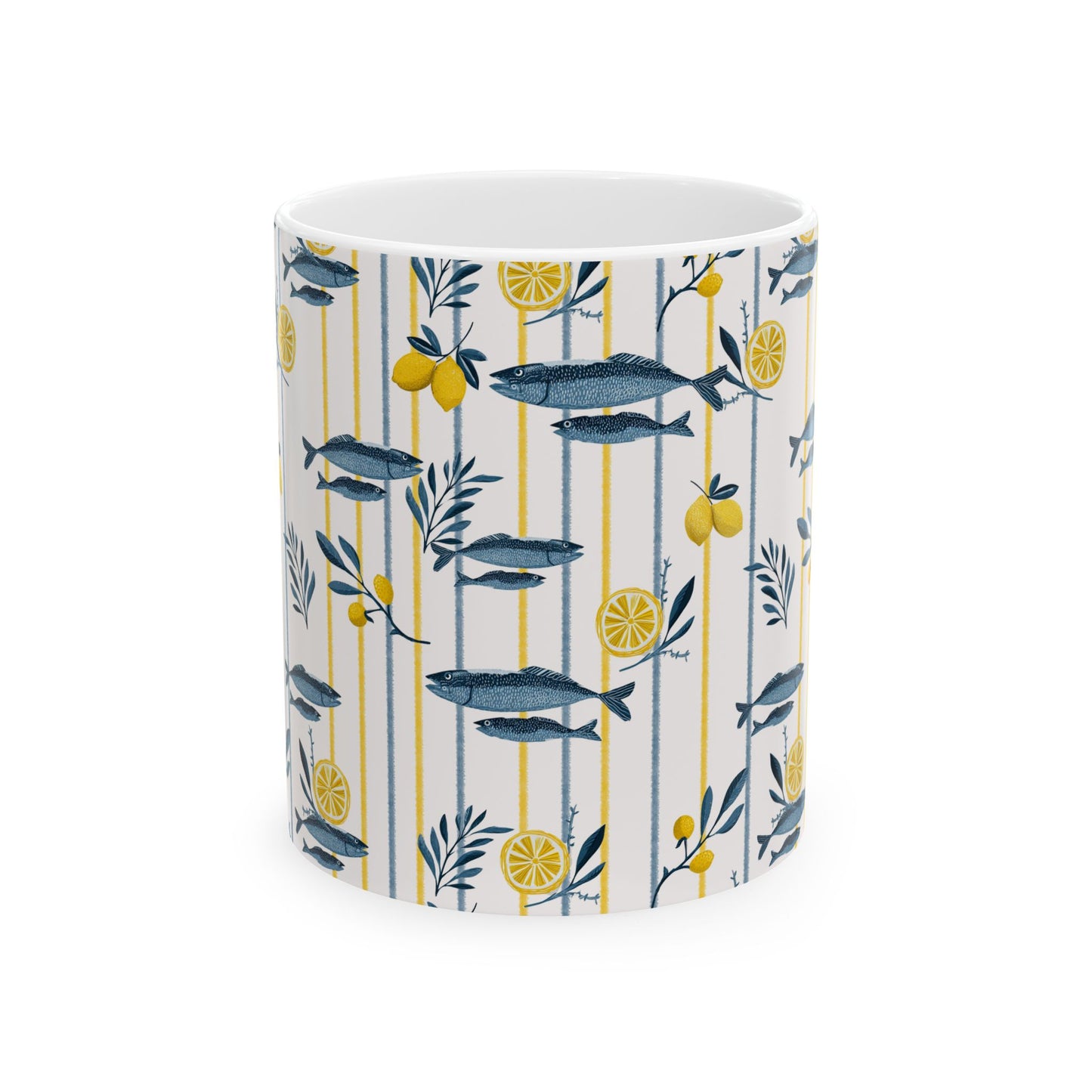 Fish Mug Seafood Lover Gift Mediterranean Kitchen Coffee Cup Fisherwoman Present Lemon Decor Birthday Idea Coastal Hostess Summer Keepsake