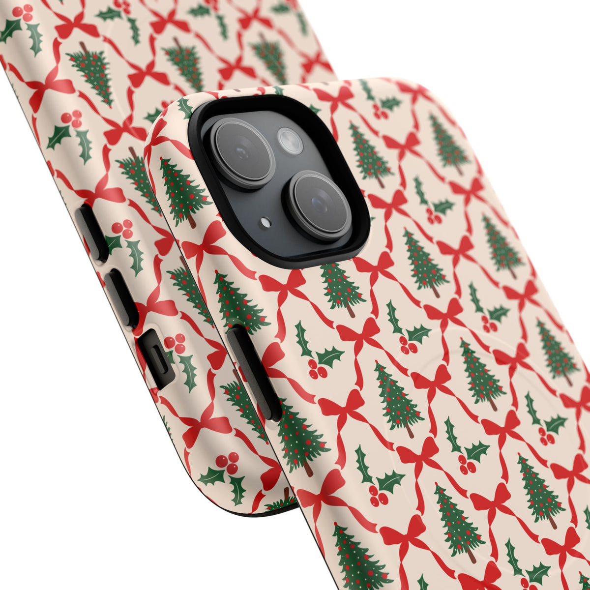 Christmas Tree Phone Case Gift For Sister Magnetic iPhone Cover Holiday Bow Pattern Tough Protective Accessory Winter Style Charm For Her