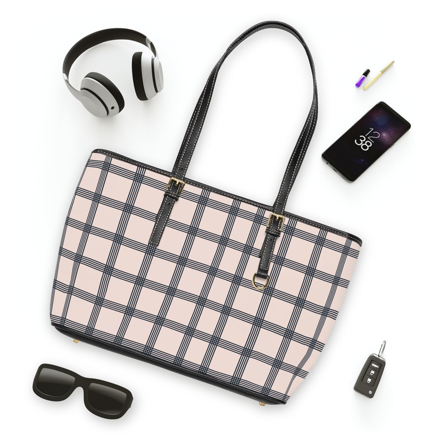 Check Shoulder Bag Womens Work Tote Commuter Carryall Travel Shopper Gift For Her Birthday Present Preppy Weekend Accessory Everyday Essential