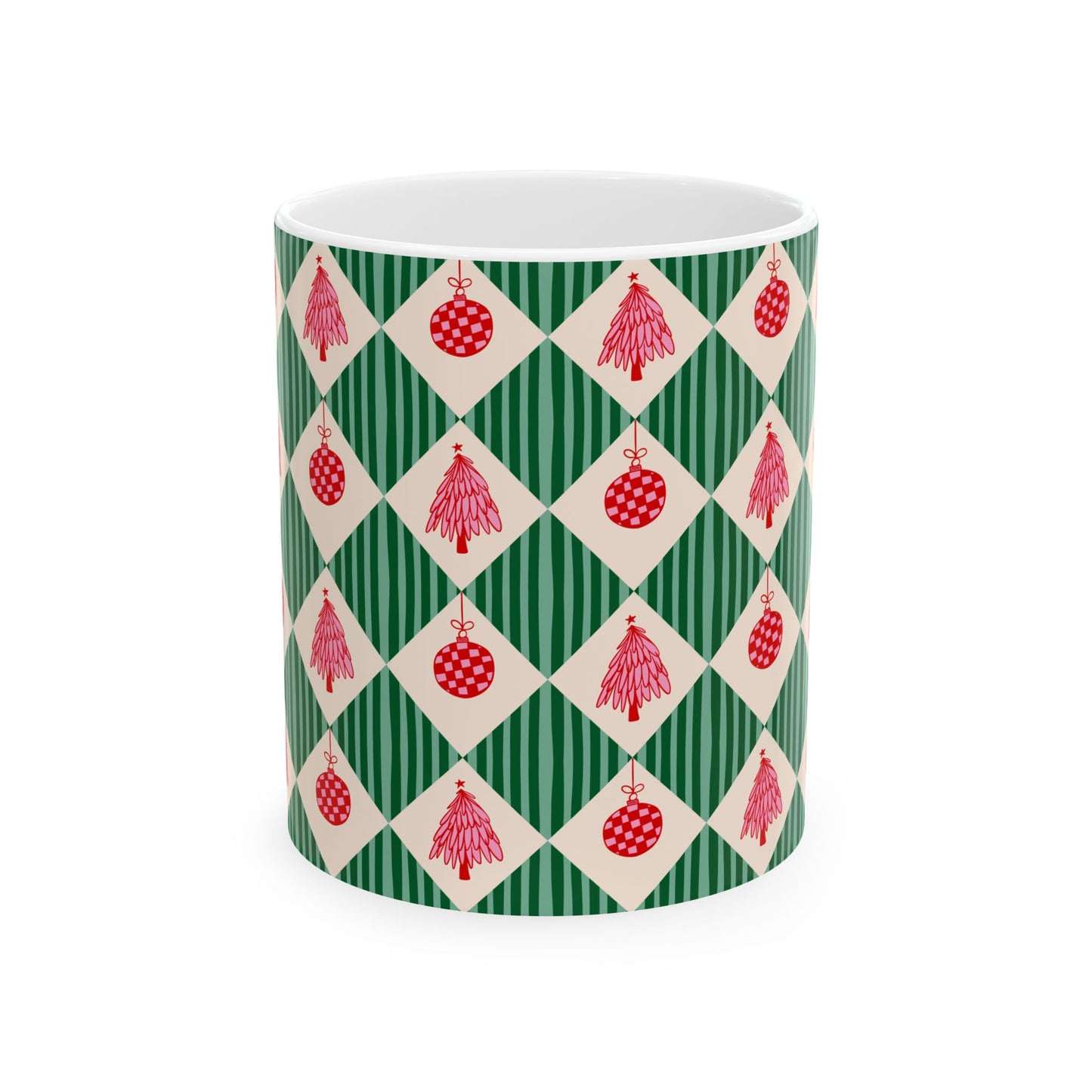 Pattern Christmas Mug Gift For Mom Vintage Harlequin Coffee Cup Present For Sister Retro Ceramic Holiday Drinkware